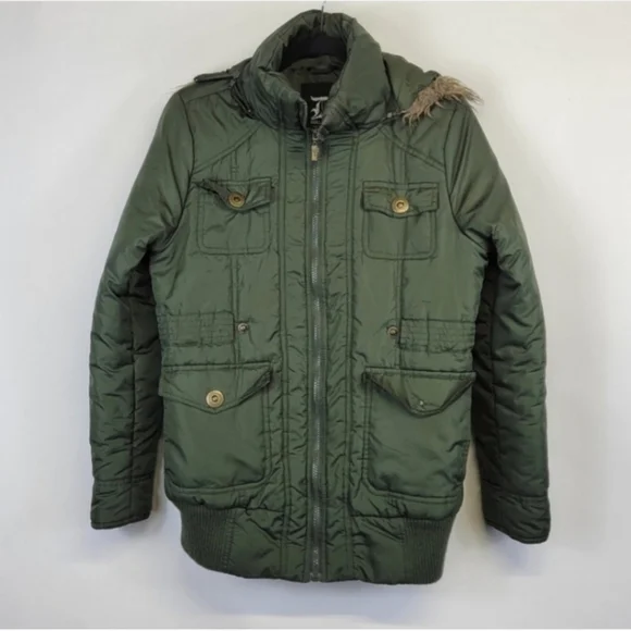 DOLLHOUSE Hooded Bomber Green Puffer Jacket Size Medium - Picture 2 of 7